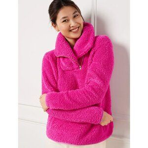 New! Talbots Pink Ultra Plush Sherpa Fleece Shawl Zip Pullover 0615